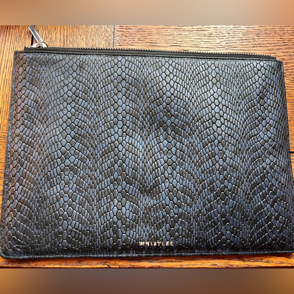 WHISTLES navy snake skin clutch. Worn once for an event.